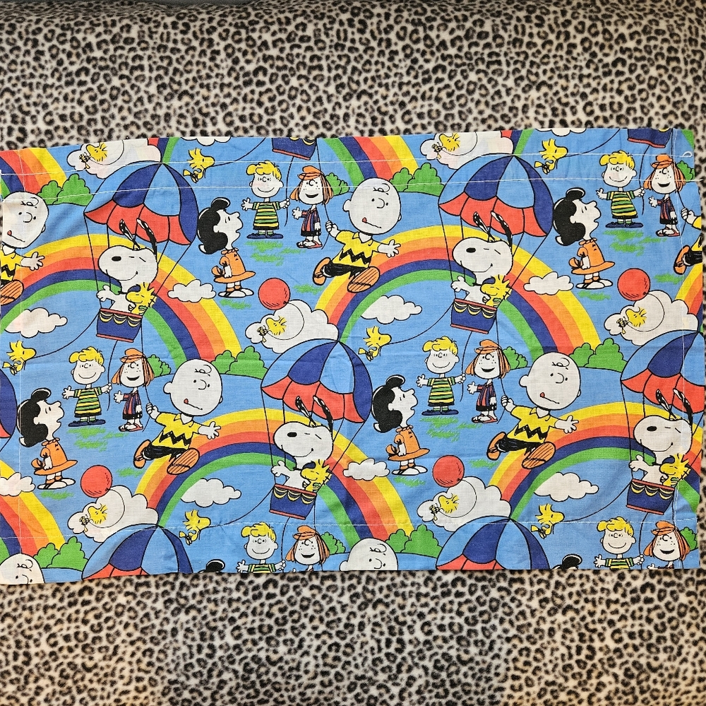 Vintage Colorful Curtains Snoopy Rainbow Hot Air Balloon Window Valance, EUC